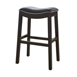 HomeRoots 31" Black and Espresso Solid Wood Backless Bar Chair - Stylish Comfort with Nailhead Trim Finish 384139