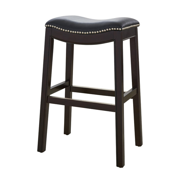 HomeRoots 31" Black and Espresso Solid Wood Backless Bar Chair - Stylish Comfort with Nailhead Trim Finish 384139