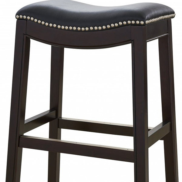 Homeroots 31" Black And Espresso Solid Wood Backless Bar Height Bar Chair   384139