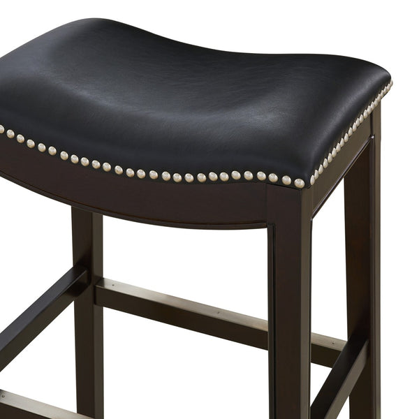 HomeRoots 26" Stylish Black and Espresso Backless Bar Chair with Faux Leather Seat - Perfect for Modern Spaces! 384140