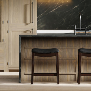 HomeRoots 26" Stylish Black and Espresso Backless Bar Chair with Faux Leather Seat - Perfect for Modern Spaces! 384140