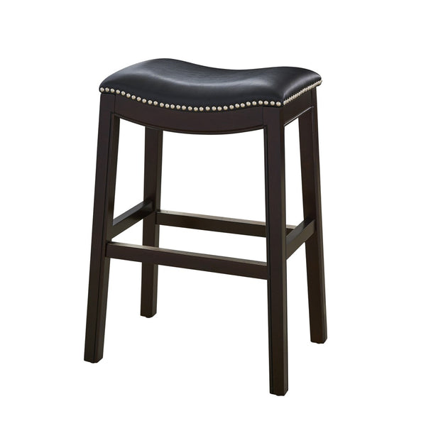 HomeRoots 26" Stylish Black and Espresso Backless Bar Chair with Faux Leather Seat - Perfect for Modern Spaces! 384140