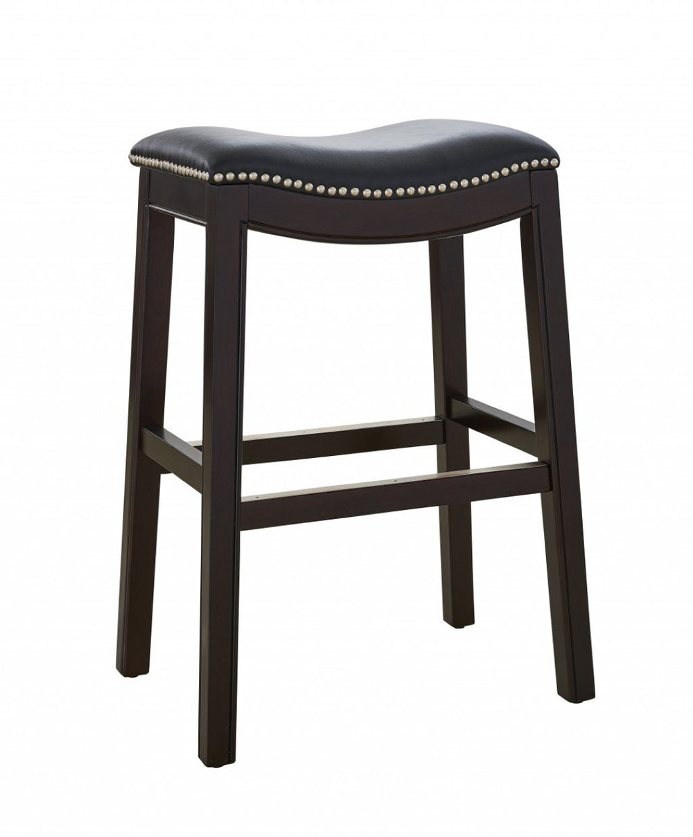 HomeRoots 26" Stylish Black and Espresso Backless Bar Chair with Faux Leather Seat - Perfect for Modern Spaces! 384140