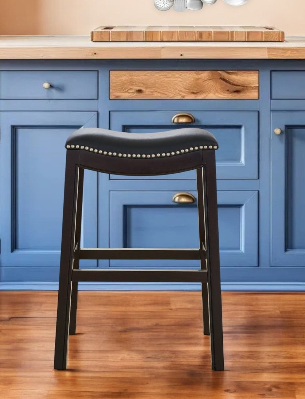 HomeRoots 26" Stylish Black and Espresso Backless Bar Chair with Faux Leather Seat - Perfect for Modern Spaces! 384140