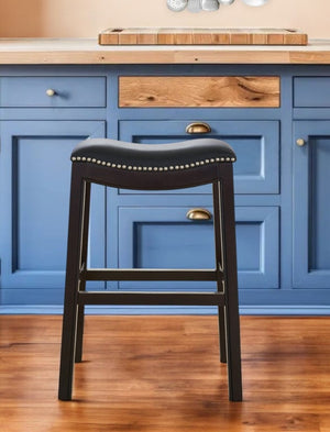 HomeRoots 26" Stylish Black and Espresso Backless Bar Chair with Faux Leather Seat - Perfect for Modern Spaces! 384140