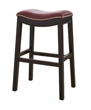 Homeroots 31" Dark Red And Espresso Solid Wood Backless Bar Chair   384141