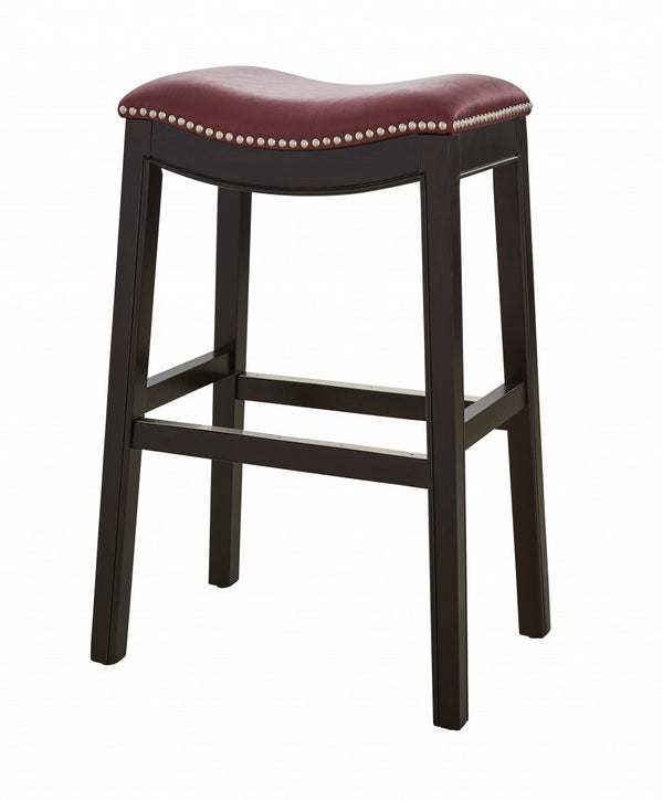 Homeroots 31" Dark Red And Espresso Solid Wood Backless Bar Chair   384141