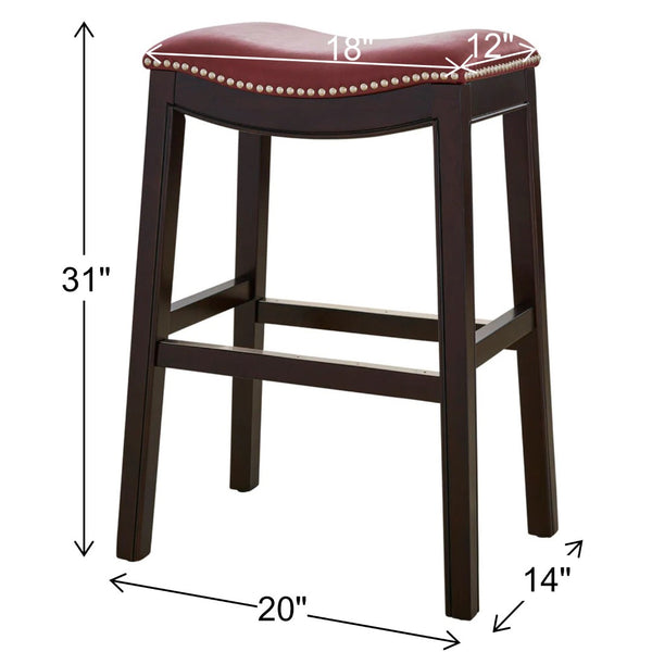 HomeRoots 31" Stylish Backless Bar Stool in Dark Red & Espresso Wood - Comfortable, Modern Design & Easy Assembly 384141