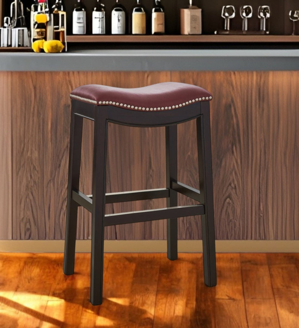 HomeRoots 31" Stylish Backless Bar Stool in Dark Red & Espresso Wood - Comfortable, Modern Design & Easy Assembly 384141
