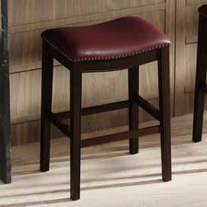 HomeRoots 31" Stylish Backless Bar Stool in Dark Red & Espresso Wood - Comfortable, Modern Design & Easy Assembly 384141