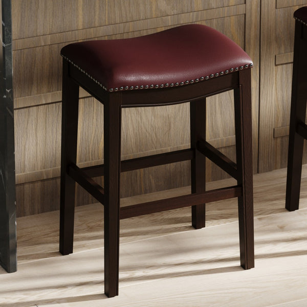 HomeRoots 31" Stylish Backless Bar Stool in Dark Red & Espresso Wood - Comfortable, Modern Design & Easy Assembly 384141