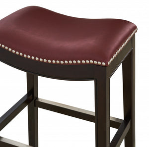 Homeroots 31" Dark Red And Espresso Solid Wood Backless Bar Chair   384141