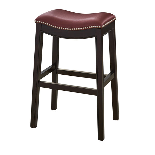 HomeRoots 31" Stylish Backless Bar Stool in Dark Red & Espresso Wood - Comfortable, Modern Design & Easy Assembly 384141