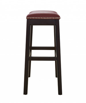 Homeroots 31" Dark Red And Espresso Solid Wood Backless Bar Chair   384141