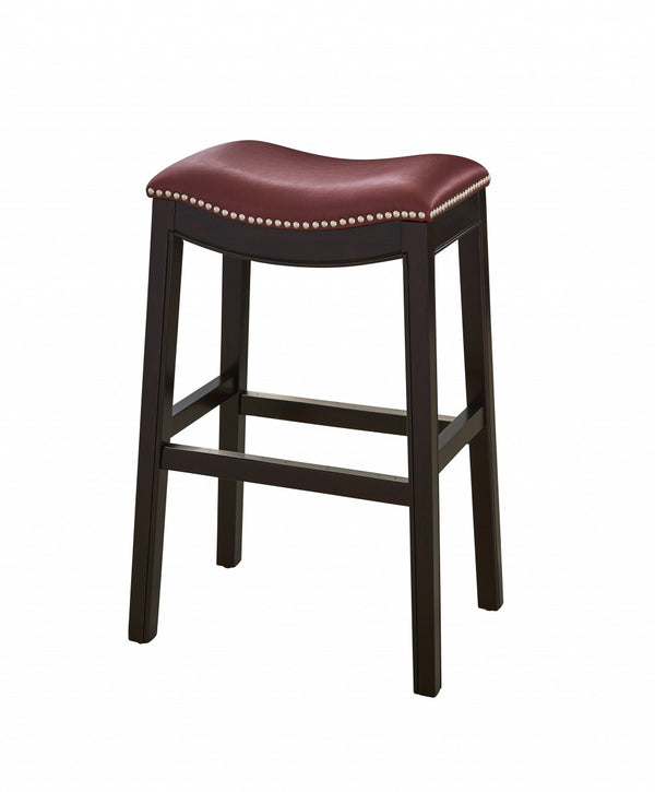 Homeroots 31" Dark Red And Espresso Solid Wood Backless Bar Chair   384141