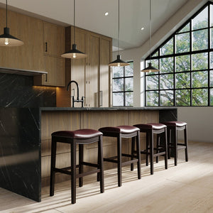 HomeRoots 31" Stylish Backless Bar Stool in Dark Red & Espresso Wood - Comfortable, Modern Design & Easy Assembly 384141