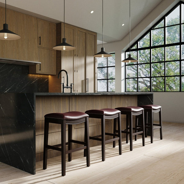 HomeRoots 31" Stylish Backless Bar Stool in Dark Red & Espresso Wood - Comfortable, Modern Design & Easy Assembly 384141