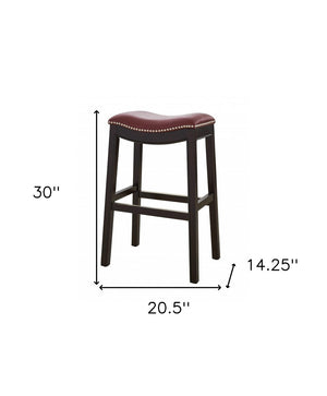 HomeRoots 31" Stylish Backless Bar Stool in Dark Red & Espresso Wood - Comfortable, Modern Design & Easy Assembly 384141