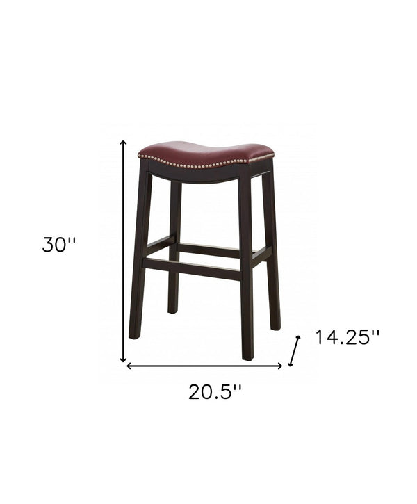 HomeRoots 31" Stylish Backless Bar Stool in Dark Red & Espresso Wood - Comfortable, Modern Design & Easy Assembly 384141