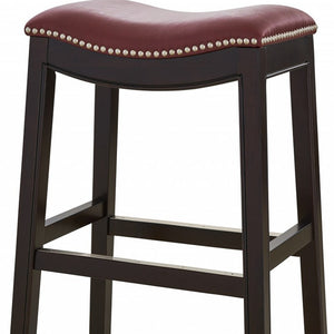 Homeroots 31" Dark Red And Espresso Solid Wood Backless Bar Chair   384141