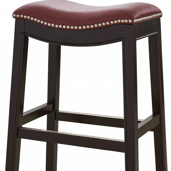 Homeroots 31" Dark Red And Espresso Solid Wood Backless Bar Chair   384141