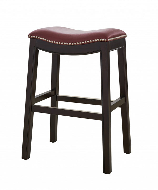 Homeroots 26" Dark Red And Espresso Solid Wood Backless Counter Height Bar Chair   384142