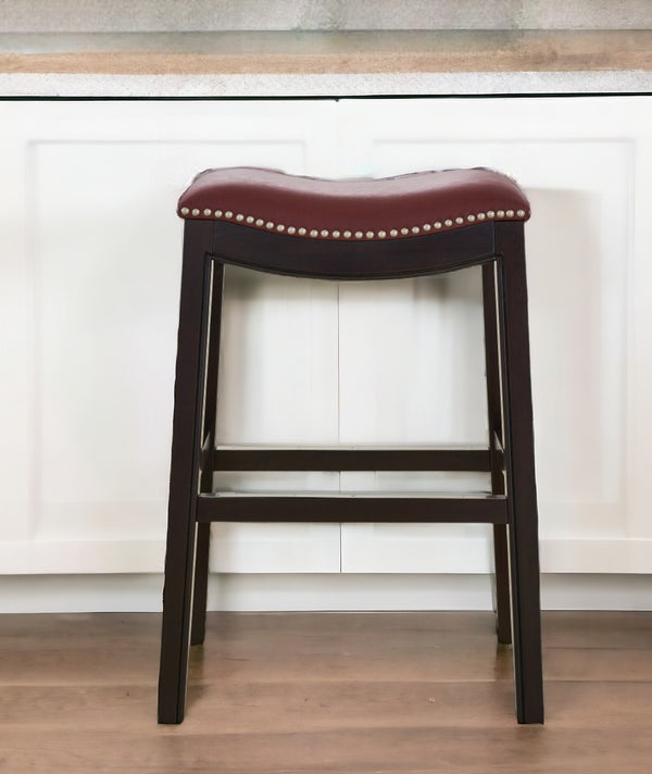 Homeroots 26" Dark Red And Espresso Solid Wood Backless Counter Height Bar Chair   384142