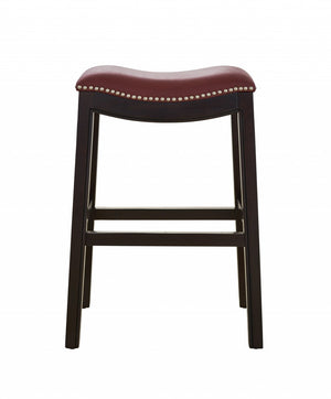 Homeroots 26" Dark Red And Espresso Solid Wood Backless Counter Height Bar Chair   384142