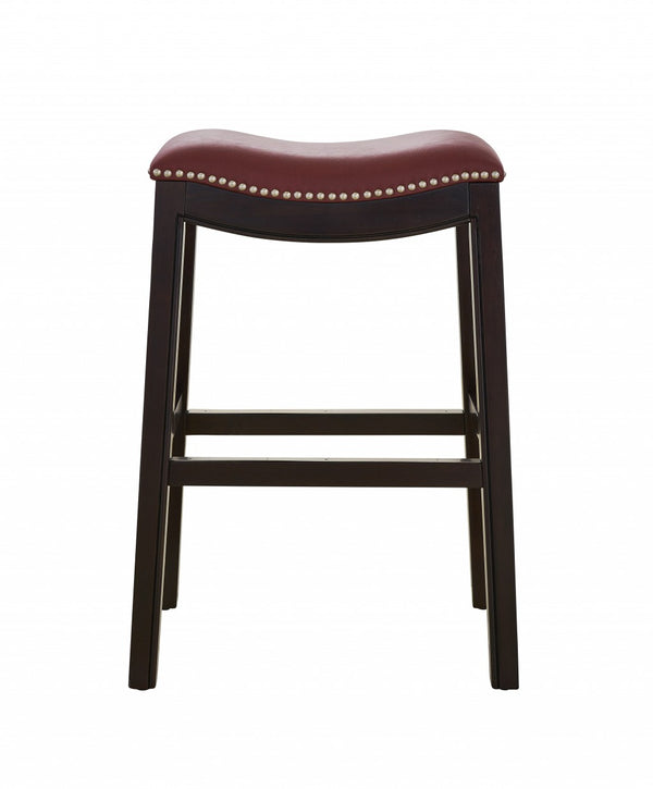 Homeroots 26" Dark Red And Espresso Solid Wood Backless Counter Height Bar Chair   384142