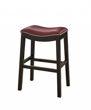Homeroots 26" Dark Red And Espresso Solid Wood Backless Counter Height Bar Chair   384142
