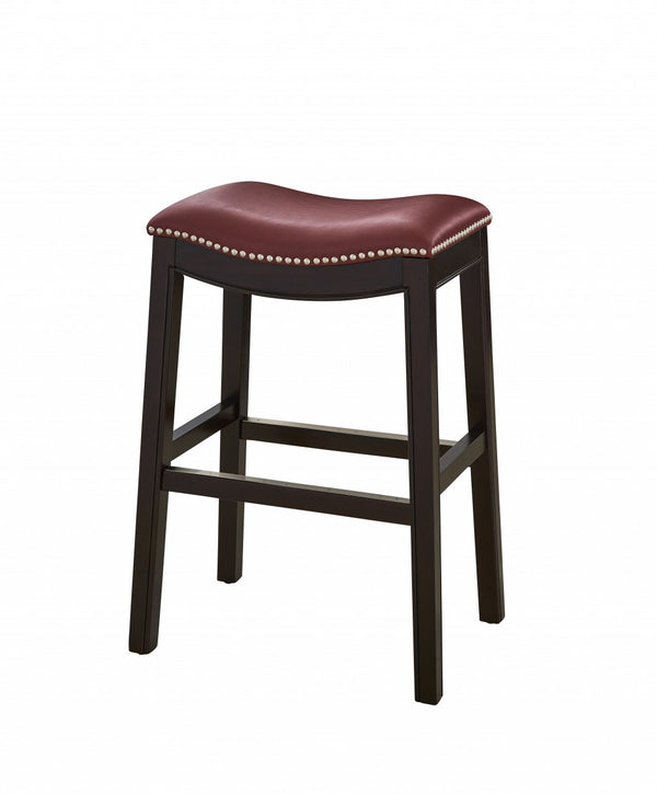 Homeroots 26" Dark Red And Espresso Solid Wood Backless Counter Height Bar Chair   384142