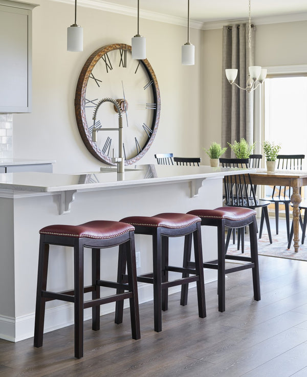 Homeroots 26" Dark Red And Espresso Solid Wood Backless Counter Height Bar Chair   384142