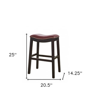 Homeroots 26" Dark Red And Espresso Solid Wood Backless Counter Height Bar Chair   384142