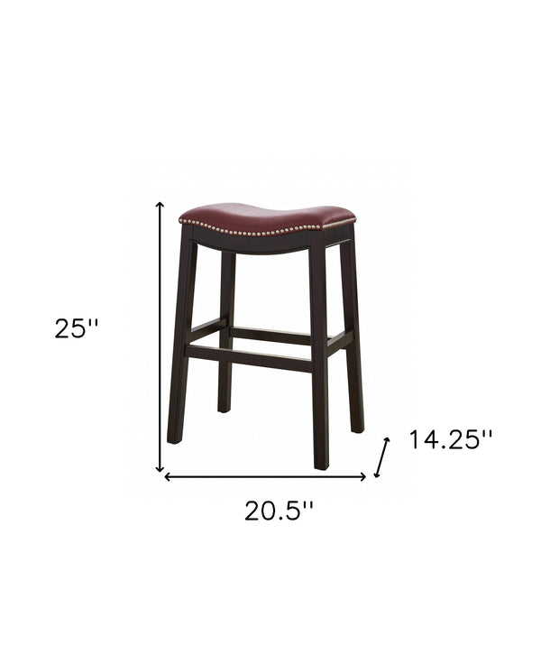 Homeroots 26" Dark Red And Espresso Solid Wood Backless Counter Height Bar Chair   384142