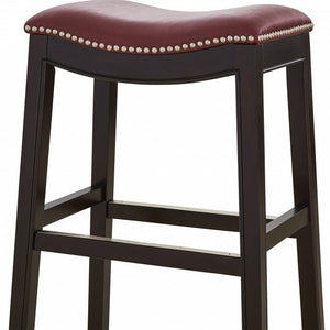 Homeroots 26" Dark Red And Espresso Solid Wood Backless Counter Height Bar Chair   384142