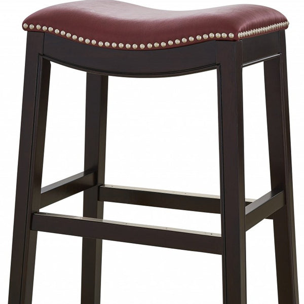 Homeroots 26" Dark Red And Espresso Solid Wood Backless Counter Height Bar Chair   384142
