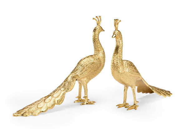 Chelsea House Brass Polished Peacock Figurine Pair — 17" H X 24" W Luminous Mantel Sculptures For Elegant DéCor 384144