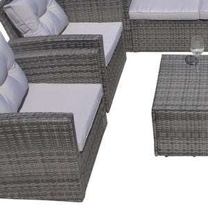 HomeRoots Six Piece Outdoor Wicker Patio Conversation Set with Coffee Table for Backyard Living 384145