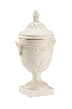 Chelsea House Roman Vase Hand-Finished Matte White Ceramic With Lid — Timeless Roman-Inspired Raised Detail Accent 384146
