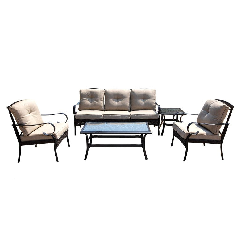 HomeRoots Five Piece Outdoor Metal Patio Conversation Set with Sofa Chairs and Coffee Table for Lounging 69.88" W x 35.03" H x 29.52" D 384154