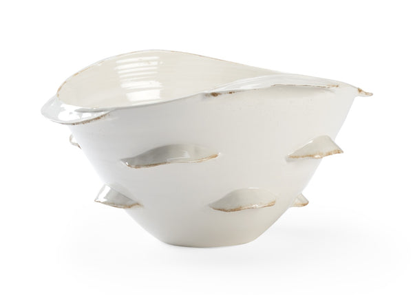 Chelsea House Whiston Hand-Finished Antique White Ceramic Bowl With Sculptural Wave Motif — 19" Wide Centerpiece 384158
