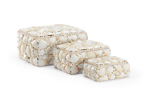 Chelsea House White Shell Boxes Set Of 3 — Handcrafted Coastal Keepsake Boxes With Real Seashells & Soft Fabric Lining 384162