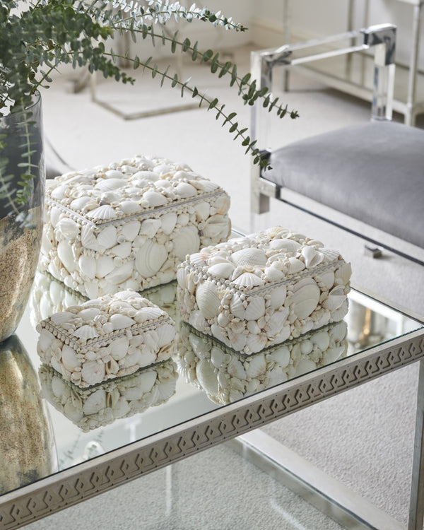 Chelsea House White Shell Boxes Set Of 3 — Handcrafted Coastal Keepsake Boxes With Real Seashells & Soft Fabric Lining 384162