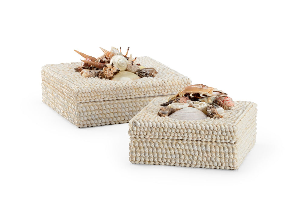 Chelsea House White Shell Boxes Pair With Hand-Applied Nassa Shells, Fabric-Lined Keepsake Boxes For Coastal Decor 384163