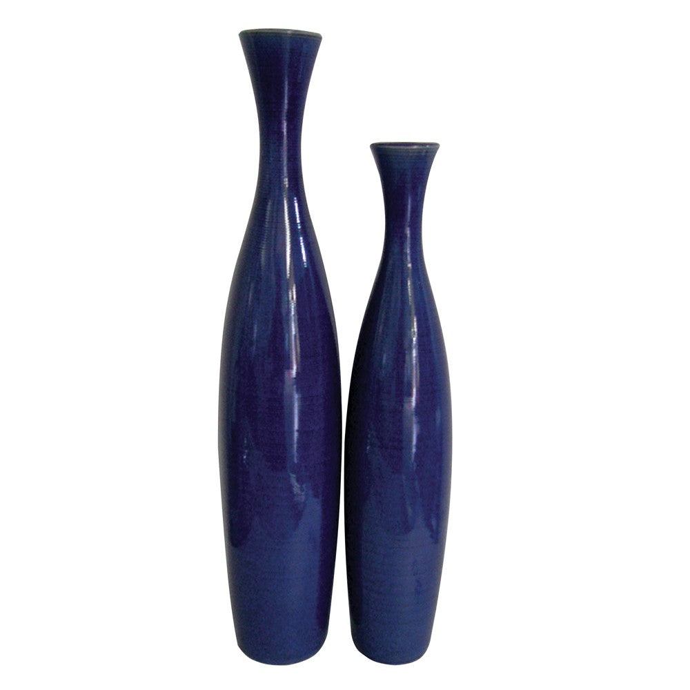 Homeroots Set Of 2 Deep Indigo Blue Ceramic Tall Thin Vases  Ceramic 384165
