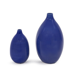 Homeroots Set Of 2 Deep Indigo Blue Ceramic Bulb Vases  Ceramic 384166