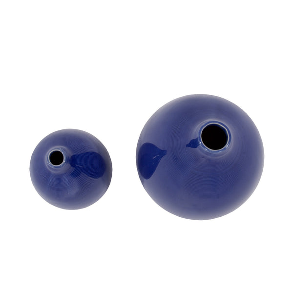 Homeroots Set Of 2 Deep Indigo Blue Ceramic Bulb Vases  Ceramic 384166
