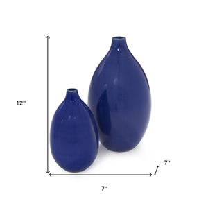 Homeroots Set Of 2 Deep Indigo Blue Ceramic Bulb Vases  Ceramic 384166