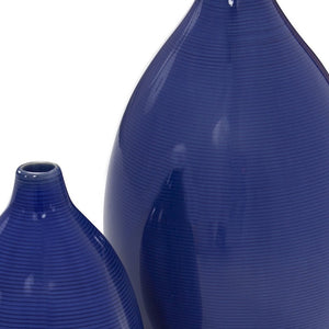 Homeroots Set Of 2 Deep Indigo Blue Ceramic Bulb Vases  Ceramic 384166