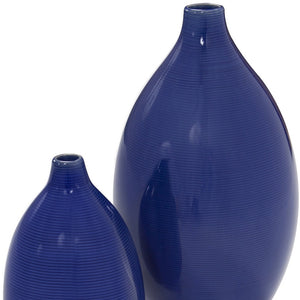 Homeroots Set Of 2 Deep Indigo Blue Ceramic Bulb Vases  Ceramic 384166